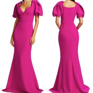 BADGLEY MISCHKA Puff-Sleeve Trumpet Gown BRAND NEW